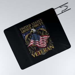United States Armed Forces Veteran Shield with Eagle and Flag Picnic Blanket