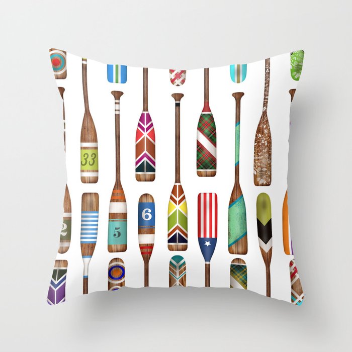 Paddles Lake Oars Colorful Throw Pillow
