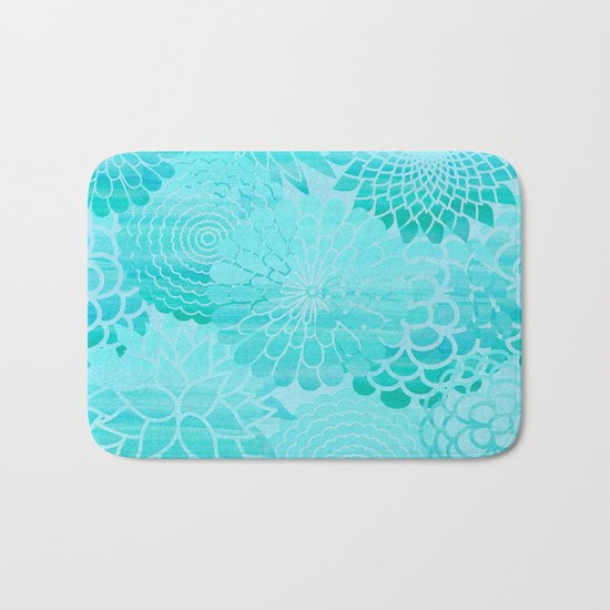 Aqua Blue Floral Flower pattern- Turquoise Abstract Flowers on #Society6 Bath Mat