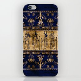 Egyptian Gods and Ornamental border - blue and gold iPhone Skin