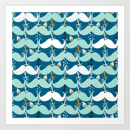 Mustache Waves Art Print