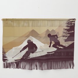 Winter Sport • Best Skiing Design Ever • Dark Brown Background Wall Hanging