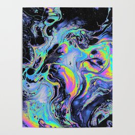 Psychedelic Blacken Multicolored Liquid Marble Pattern - Gift for Melodic Art Lovers Poster