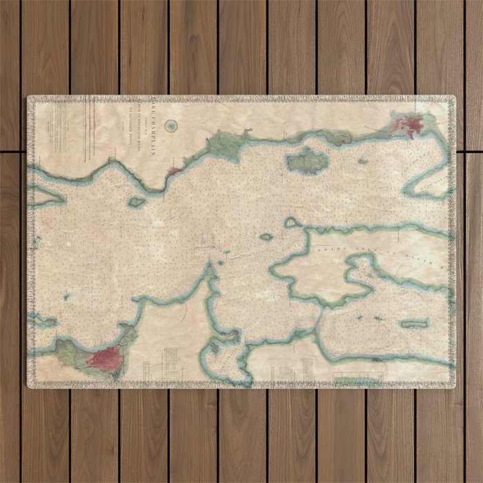 Vintage Map of Lake Champlain (1874) Outdoor Rug by BravuraMedia Society6