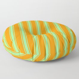 [ Thumbnail: Dark Orange and Light Green Colored Lined/Striped Pattern Floor Pillow ]
