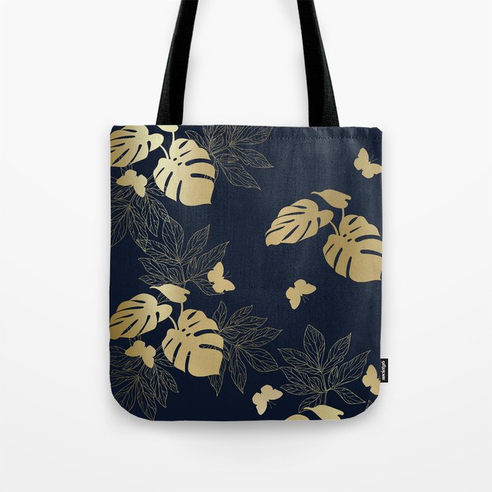 Palm Leaves and Butterflies Floral Prints Tote Bag