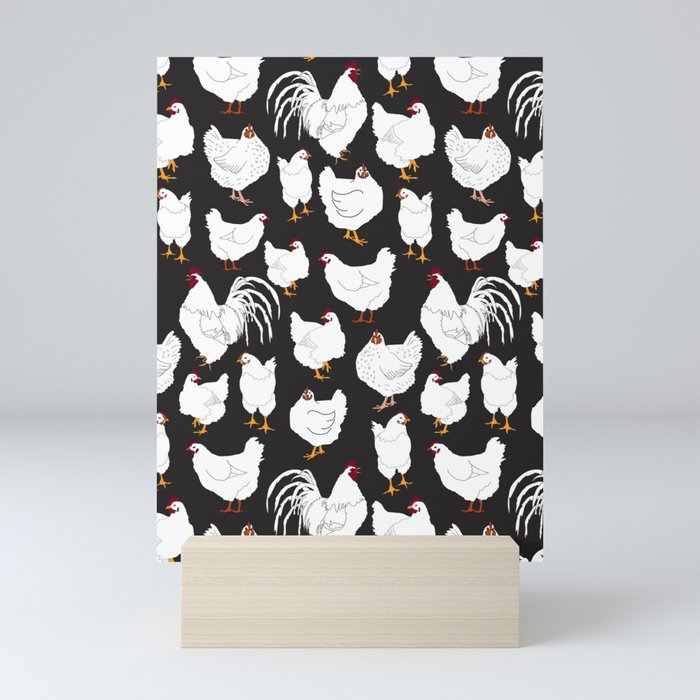Chickens Barnyard Repeat Pattern Illustration Mini Art Print