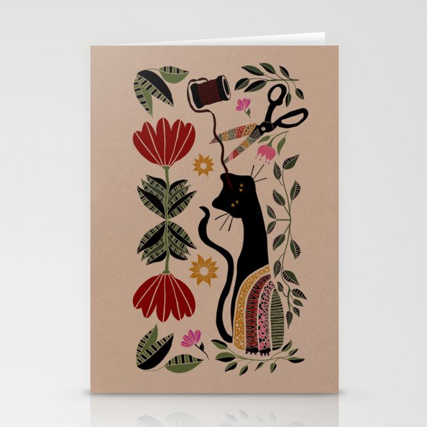 Black Cat Folk Art // Sewing Supplies Stationery Cards