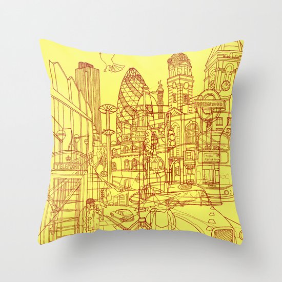 London! Yellow/Red Throw Pillow
