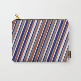 [ Thumbnail: Lavender, Midnight Blue, Gray, and Sienna Colored Lined/Striped Pattern Carry-All Pouch ]