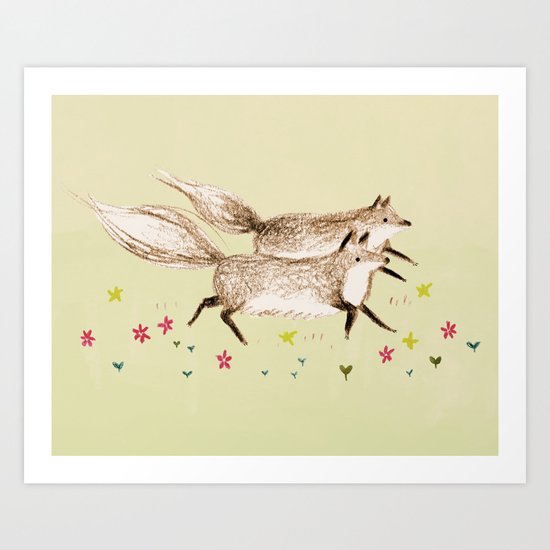 Running Foxes Art Print