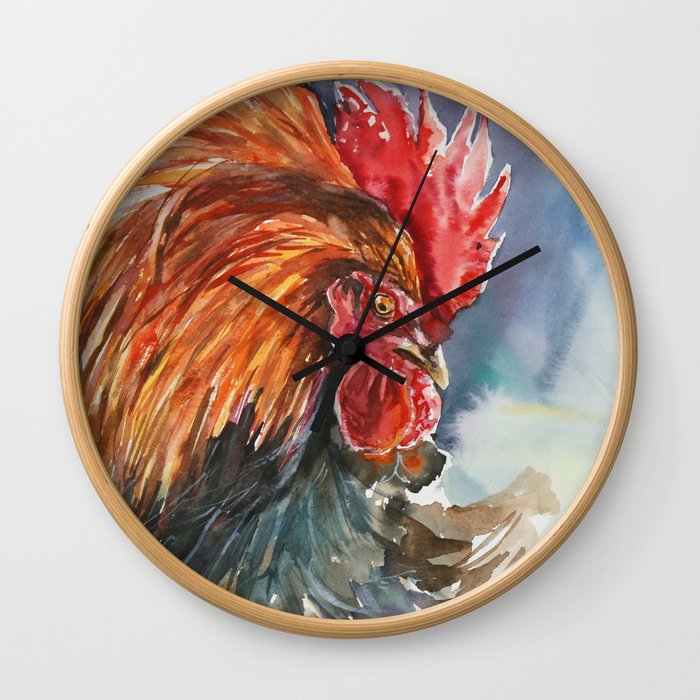 Watercolor hand painting Cock Wall Clock