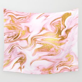 Pink And Gold Marble Wall Tapestry
