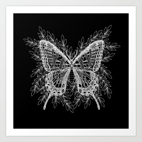 Black and White Butterfly Design Art Print