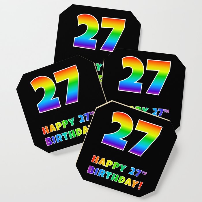 HAPPY 27TH BIRTHDAY - Multicolored Rainbow Spectrum Gradient Coaster