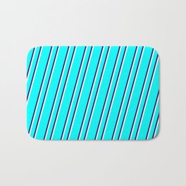 [ Thumbnail: Aqua, Midnight Blue, and White Colored Stripes Pattern Bath Mat ]