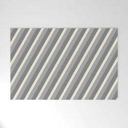 [ Thumbnail: Gray, Beige & Dark Grey Colored Lined/Striped Pattern Welcome Mat ]
