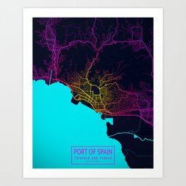 Port of Spain City Map of Trinidad and Tobago - Neon Art Print