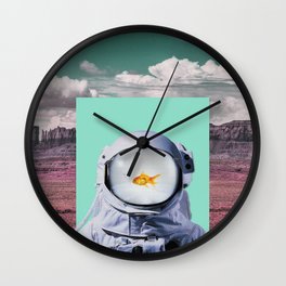 Astrofish Wall Clock | Collage, Underwater, Digital, Goldfish, Clouds, Psyfi, Landscape, Surreal, Mountains, Fish 