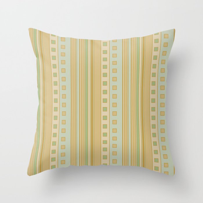 Squares and Stripes in Honey Yellow and Sage Green Throw Pillow