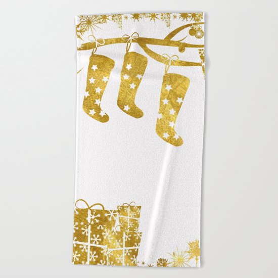 Gold Christmas 02 Beach Towel