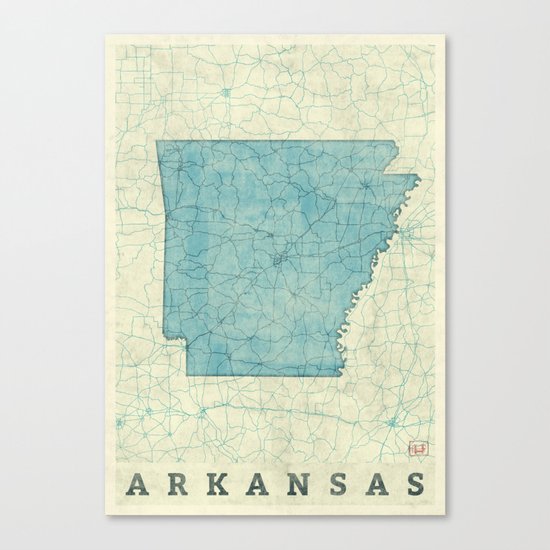Arkansas State Map Blue Vintage Canvas Print