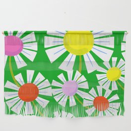 Modern Retro Daisy Flowers On Green Wall Hanging