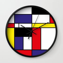 De Stijl Wall Clock | Abstract, Digitalart, Squares, Blue, Colour, White, Modern, Geometric, Digital, Rectangles 