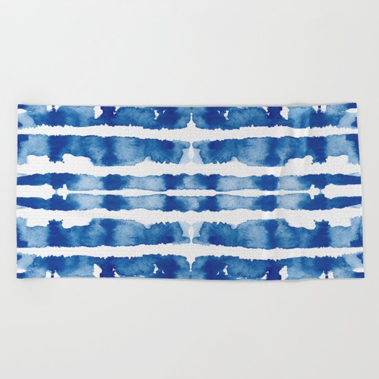 Shibori Vivid Indigo Blue and White Beach Towel