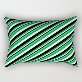 [ Thumbnail: Green, Forest Green, Light Cyan & Black Colored Lines/Stripes Pattern Rectangular Pillow ]