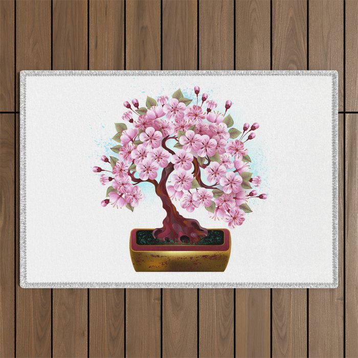 Bonsai Pink Japanese Cherry Outdoor Rug