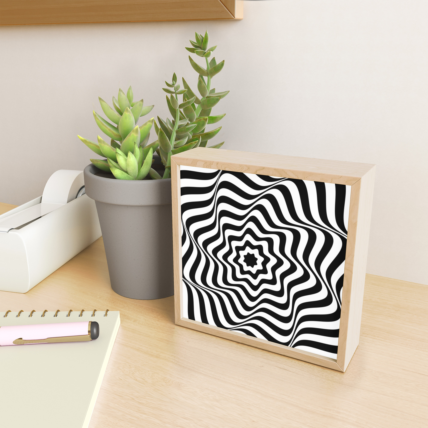 Optical Curves In Abstract Black And White Lines Framed Mini Art