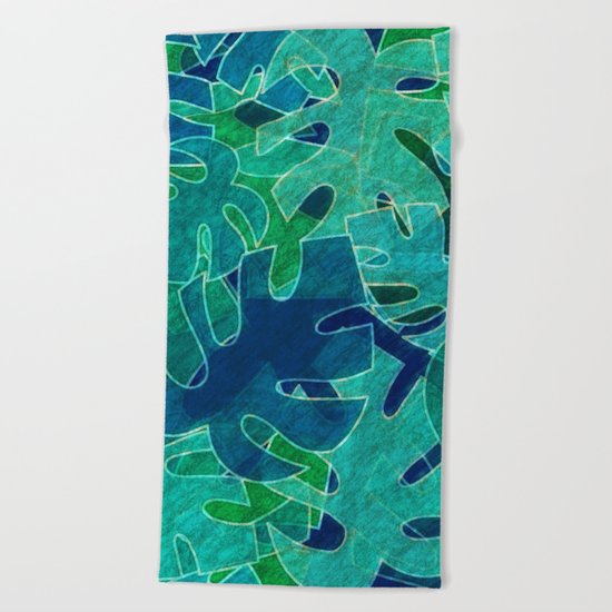 Monstera leaves in Abstract Beach Towel