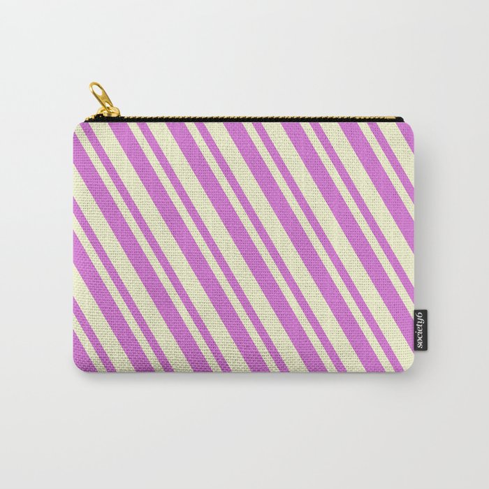 Orchid and Light Yellow Colored Lines/Stripes Pattern Carry-All Pouch