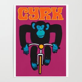1968 CYRK Cycling Chimpanzee Polish Circus Poster Poster