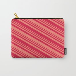[ Thumbnail: Salmon & Crimson Colored Striped/Lined Pattern Carry-All Pouch ]