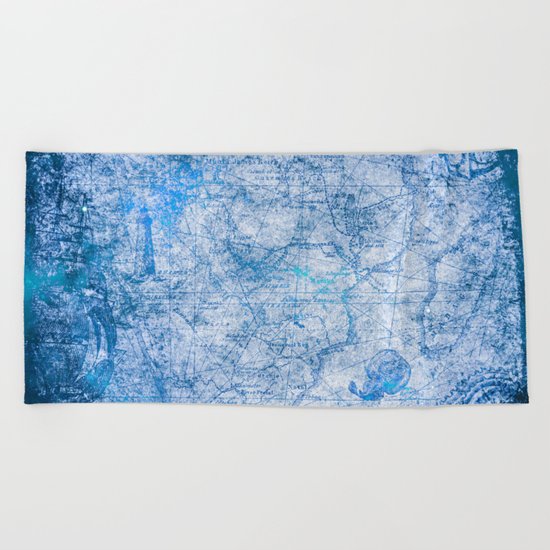 Blue Shimmer Map Design Beach Towel