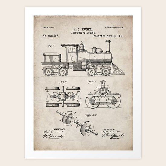Train Locomotive Patent Steam Train Art Antique Art Print By