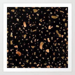 Black terrazzo with gold and copper spots Art Print