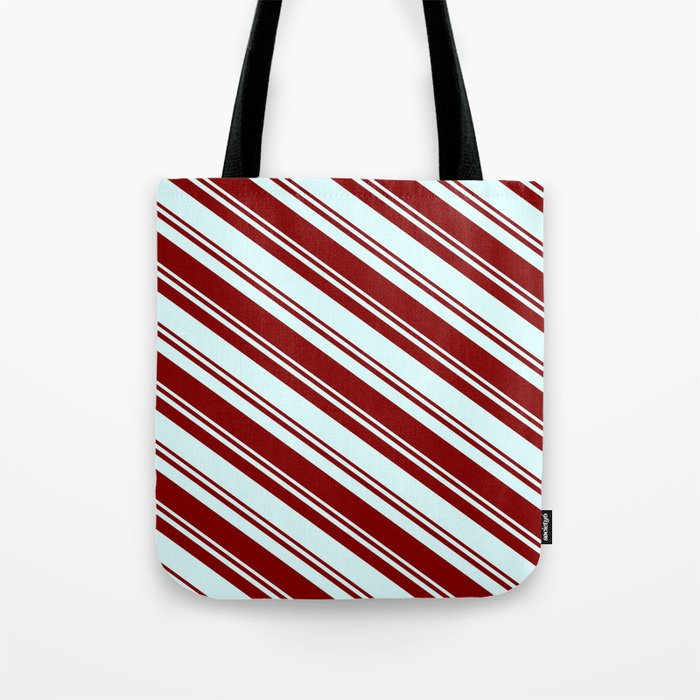 Maroon & Light Cyan Colored Lines/Stripes Pattern Tote Bag