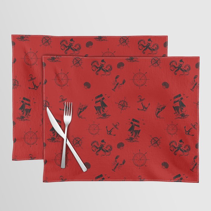 Red And Black Silhouettes Of Vintage Nautical Pattern Placemat
