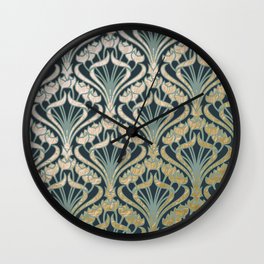 Gold and teal damask,victorian,vintage,pattern,vintage,belle epoque,elegant,chic,floral,modern,trendy,wall paper, beautiful,old fashioned,revamped,classy Wall Clock