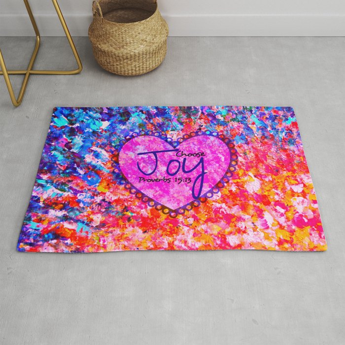 CHOOSE JOY Christian Art Abstract Painting Typography Happy Colorful Splash Heart Proverbs Scripture Rug