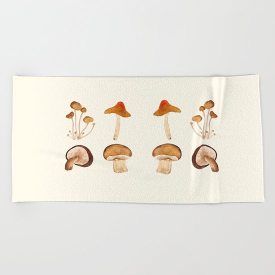 mushroom watercolor painting Beach Towel