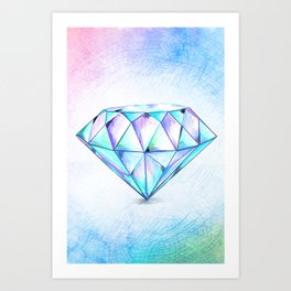 diamond. drawing with pencils. gentle blue colors Art Print