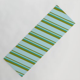 [ Thumbnail: Light Sea Green, Green & Powder Blue Colored Lined/Striped Pattern Yoga Mat ]
