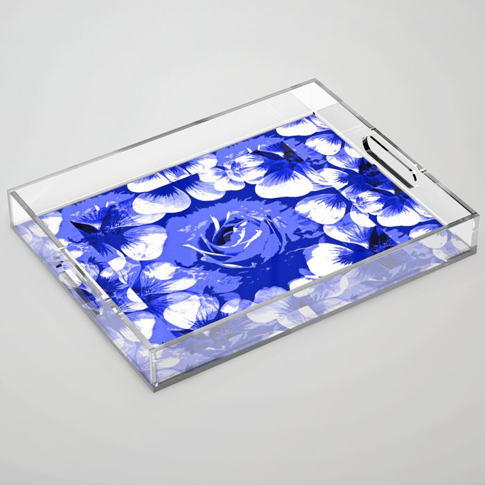 Roses Blue and White Toile #2 Acrylic Tray