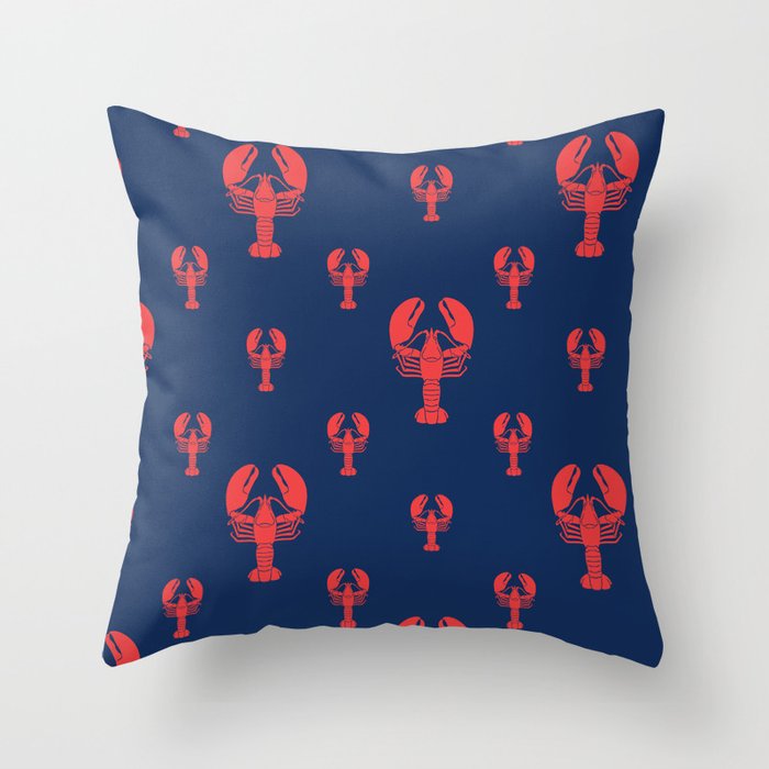 Lobster Squadron on navy background. Throw Pillow