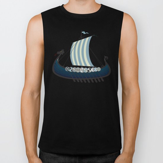 Blue viking ship Biker Tank