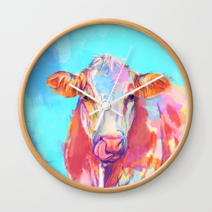 Whimsical Cow - Digital Illustration Farm Animal Wall Clock